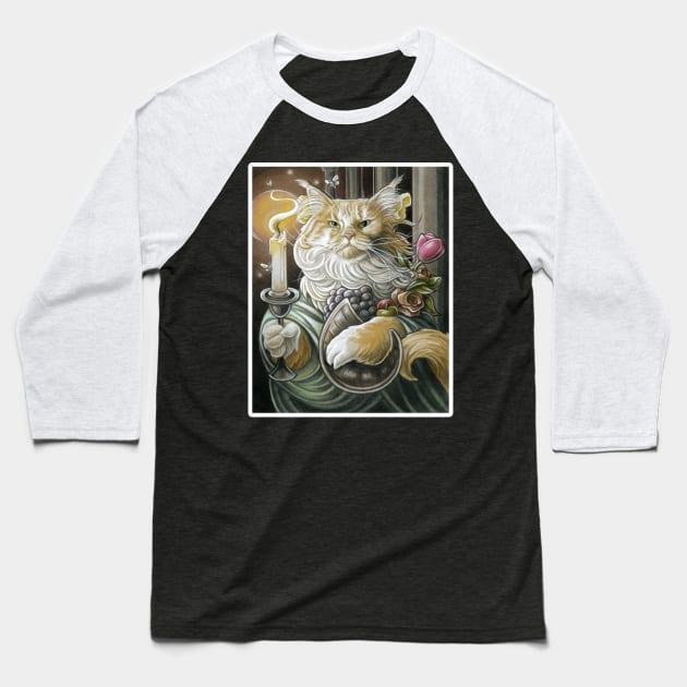 Candle Light Cat - White Outlined Version Baseball T-Shirt by Nat Ewert Art